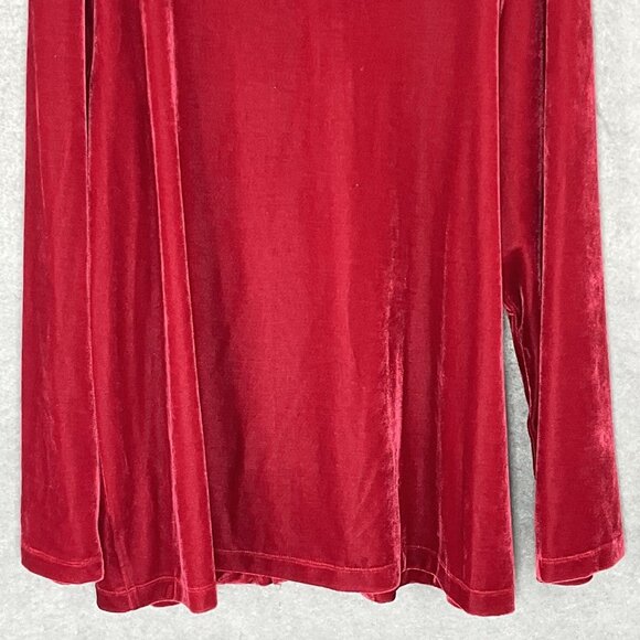 Susan Graver Velvet Tunic Size XL Red Pleated Button Up Blouse Holiday Luxurious - Picture 7 of 12